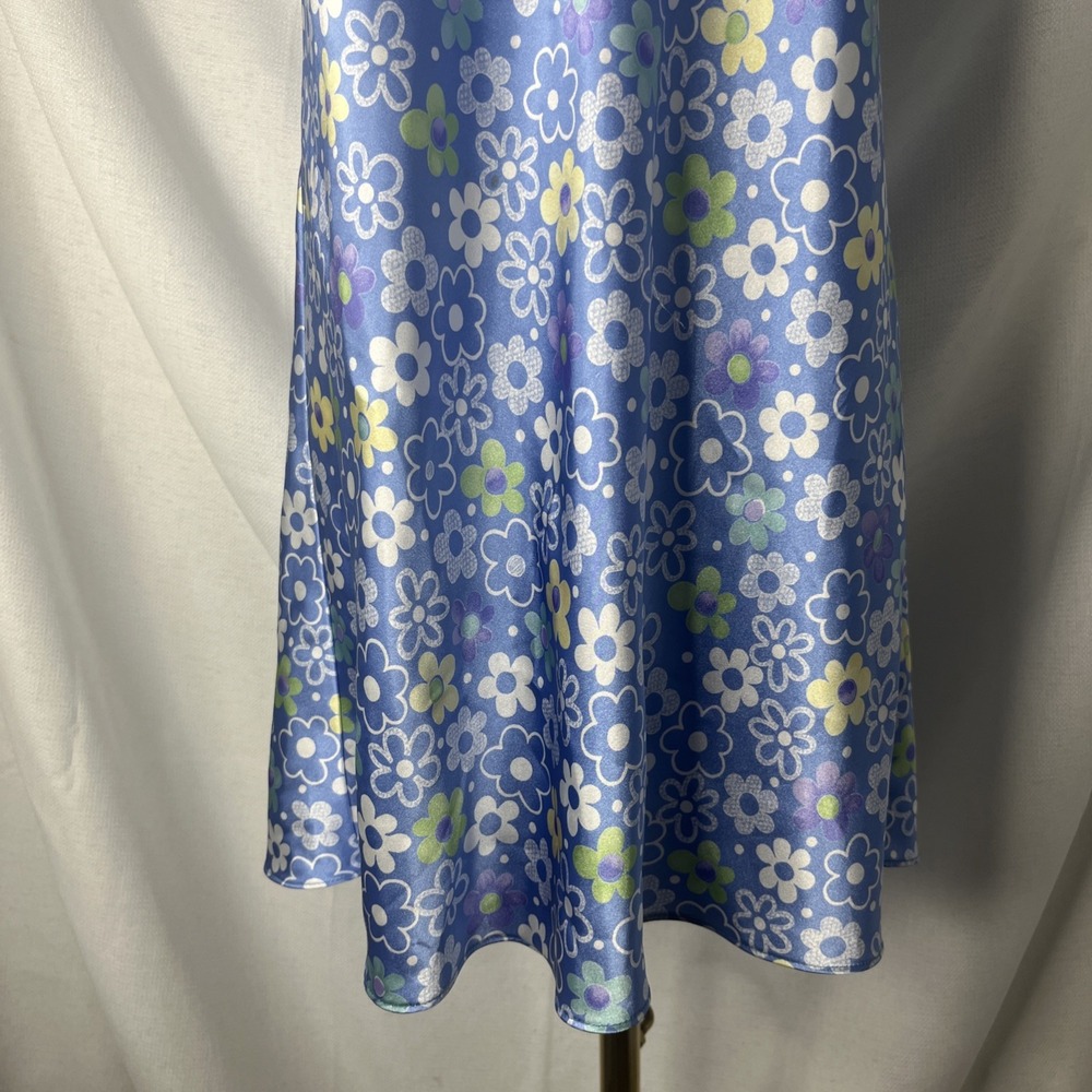 Vintage 90s Y2K Satin Floral mini Slip Dress Lingerie Silky Nightie medium - Picture 3 of 5